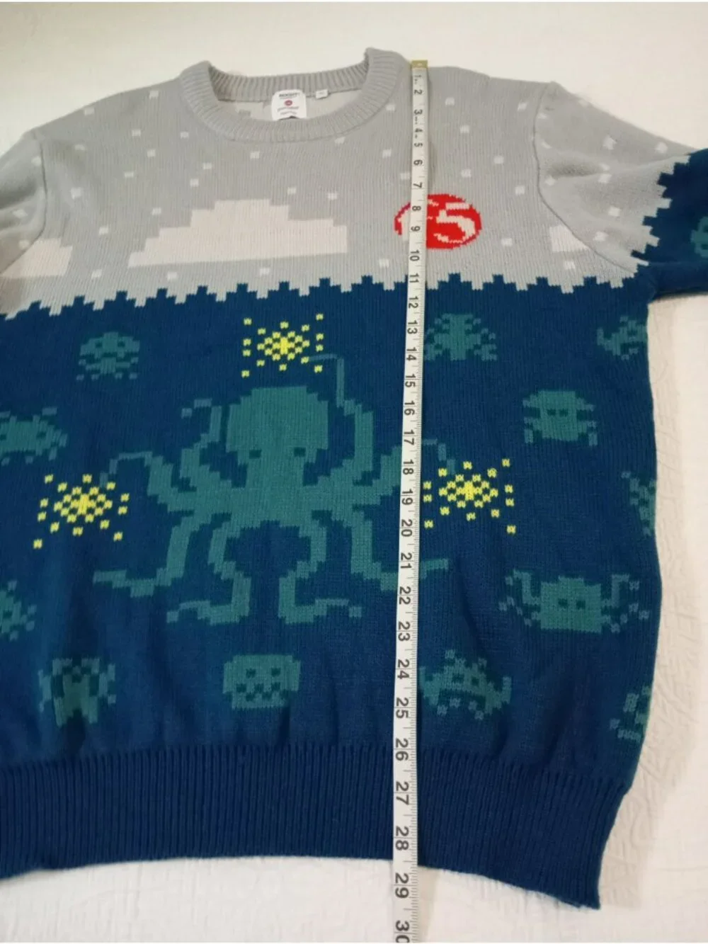 By Roody F5 Pixel Art Octopus Space-Themed Sweater Men's XL Grey Navy